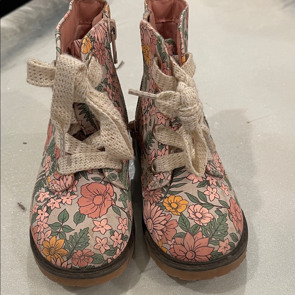 Cat & Jack Floral Kids Boots with Pink and Green